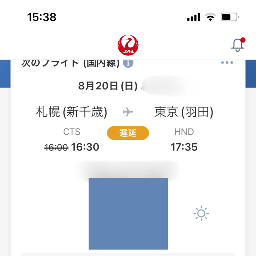 飛行機遅延でした!