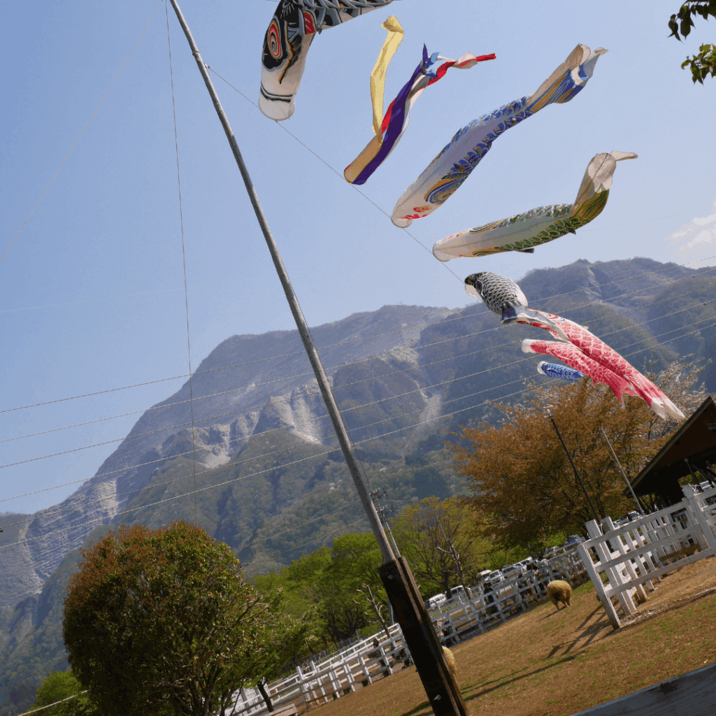 秩父の山と羊と鯉のぼり